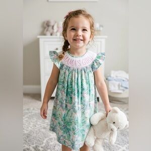 Green and Pink Tropical Flutter Sleeve Nightgown